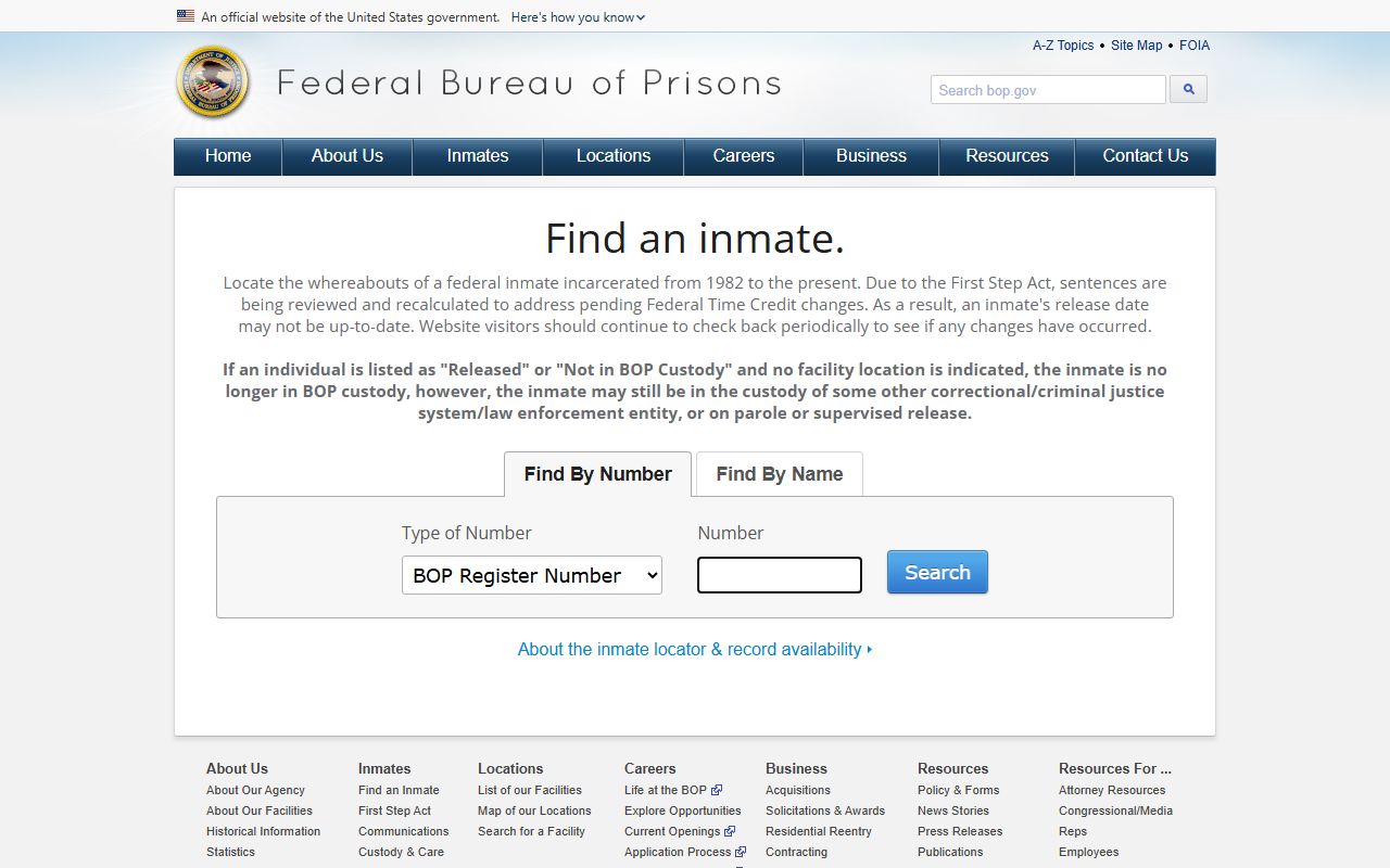 Federal Bureau of Prisons locator used when a Mason County case becomes federal