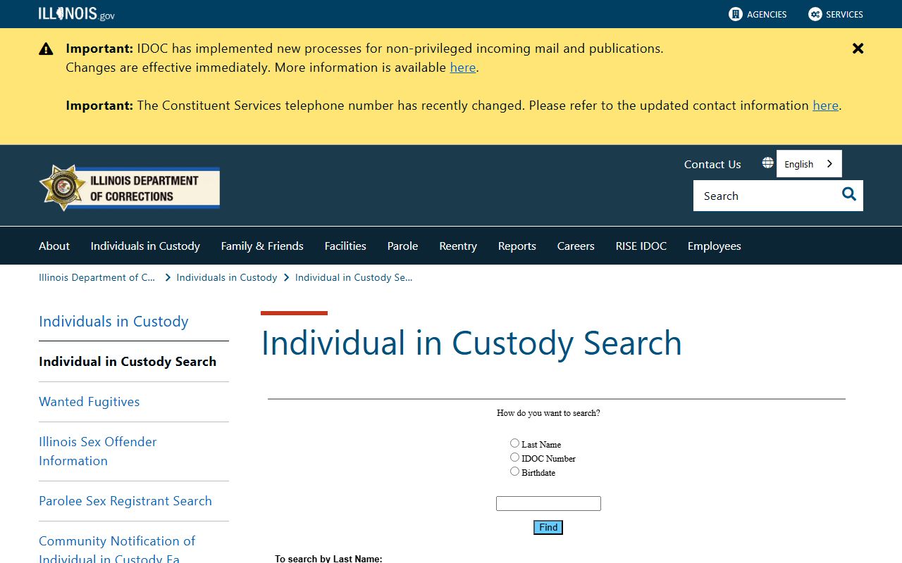 IDOC inmate search page for finding sentenced Mason County jail inmates