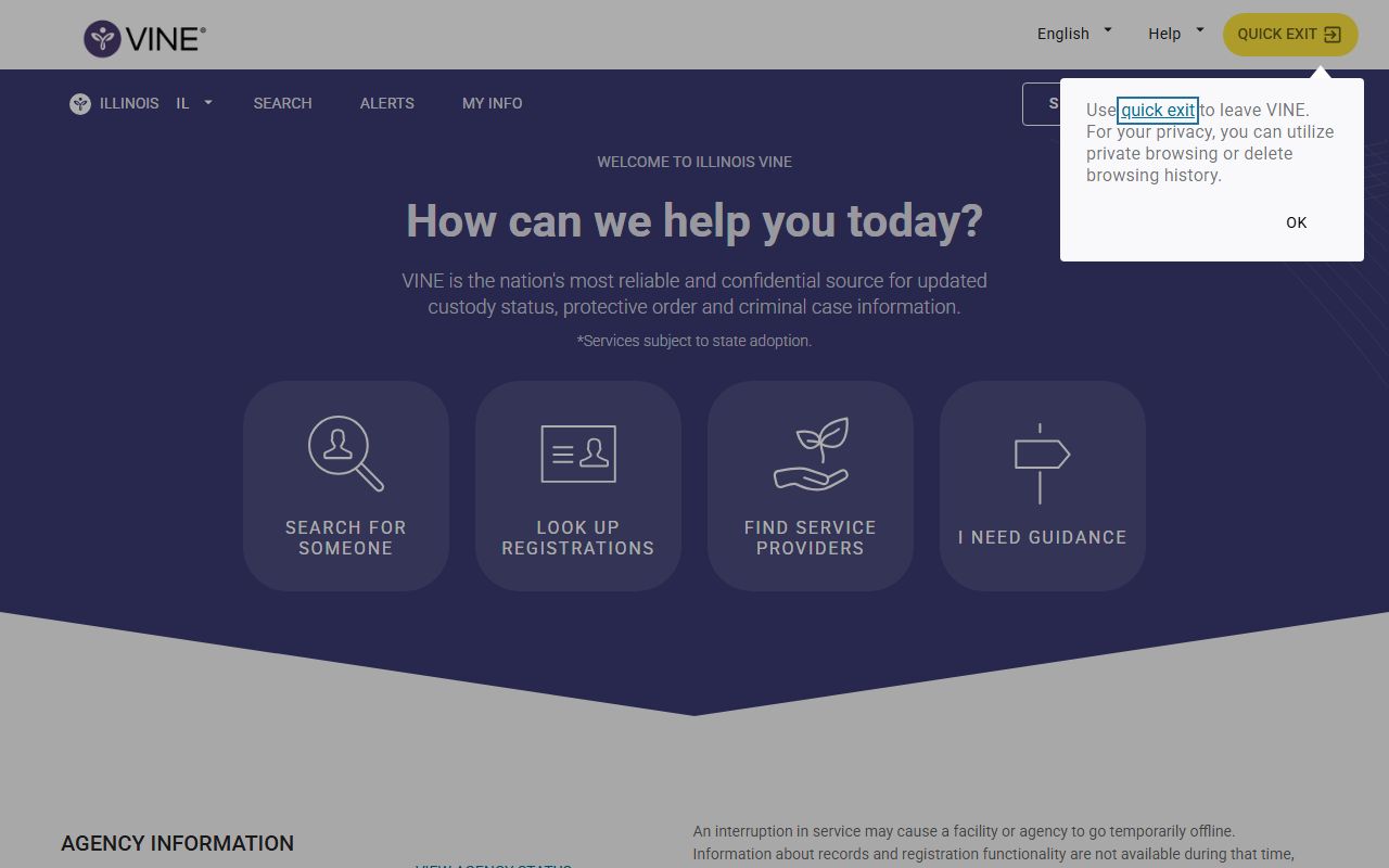 Illinois VINELink portal for Mason County inmate custody status and alerts