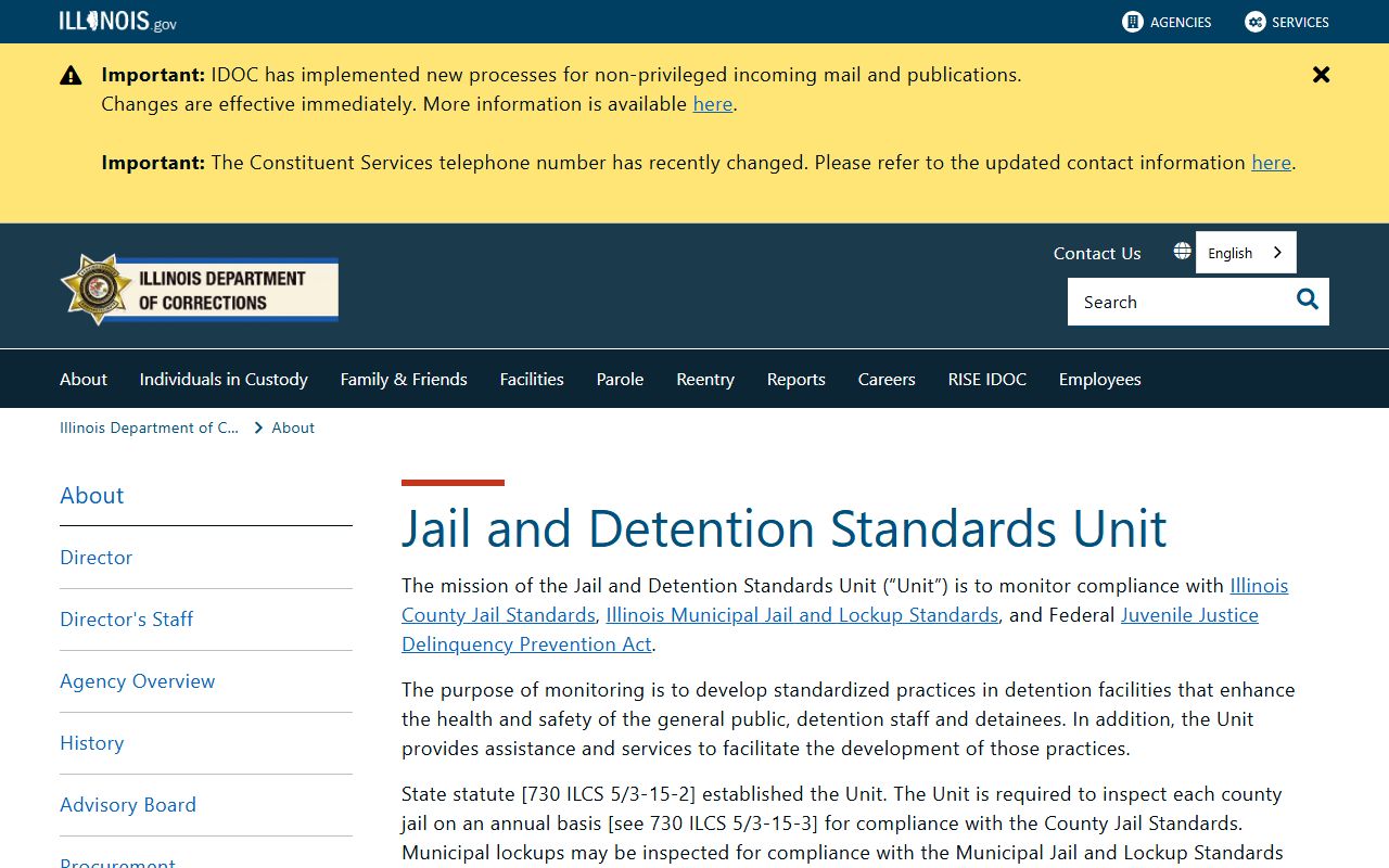 IDOC Jail and Detention Standards Unit page overseeing Mason County Jail inmate population