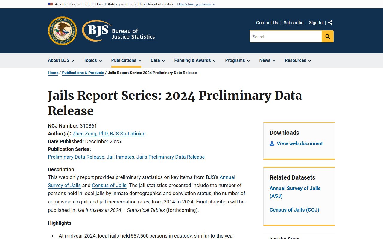 Bureau of Justice Statistics 2024 jail report behind Mason County inmate population trends