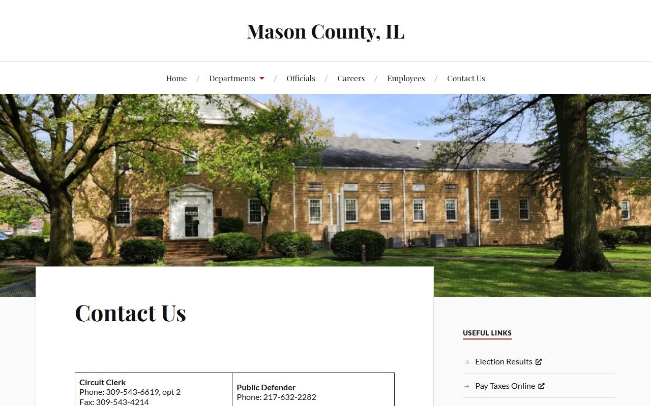 Mason County contact page used to reach the sheriff about the jail inmate population